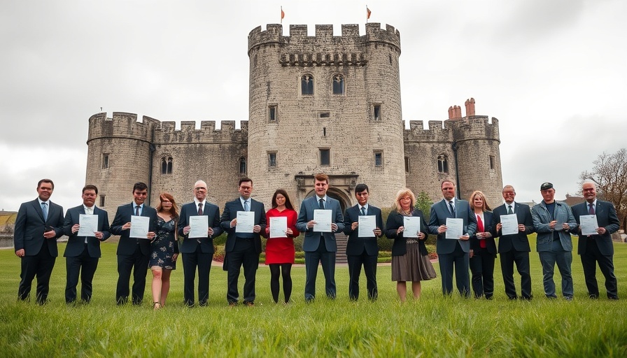 Caldicot Armed Forces Day group at castle, people with certificates.