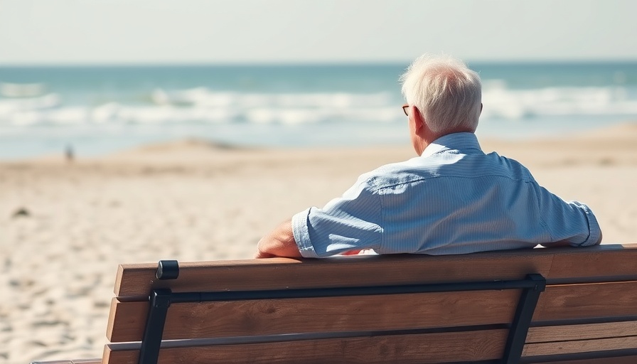 Elderly couple on beach bench enjoying sunny day for Wales retirement preparation.