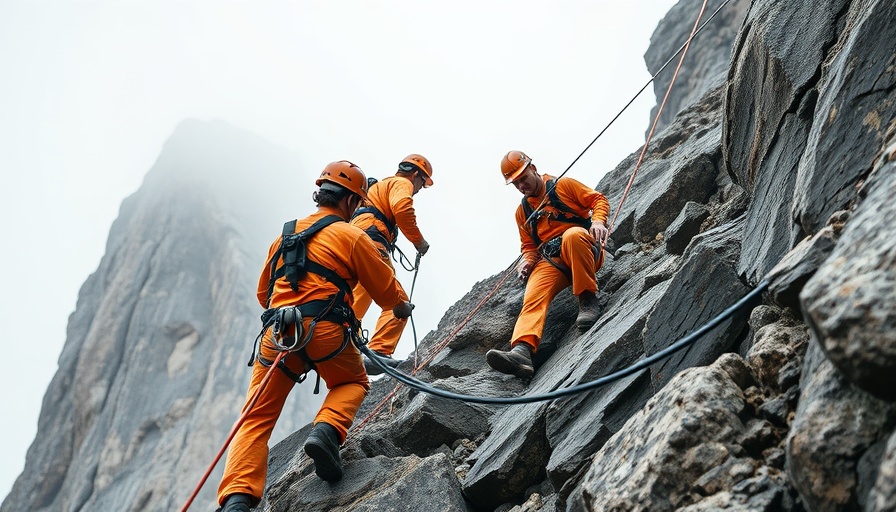 Cliffside workers in safety gear abseiling at Severnside.