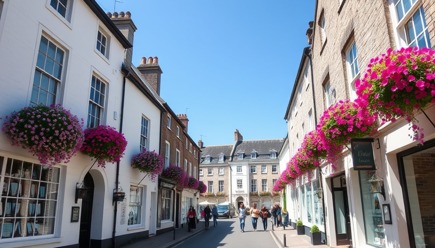Charming town street in Chepstow with historic buildings.