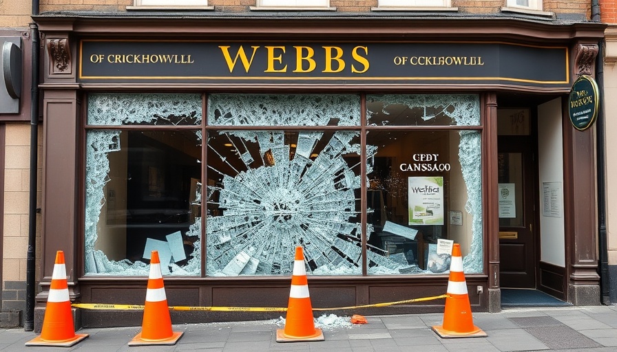 Webbs of Crickhowell ram raid response showing damaged storefront.