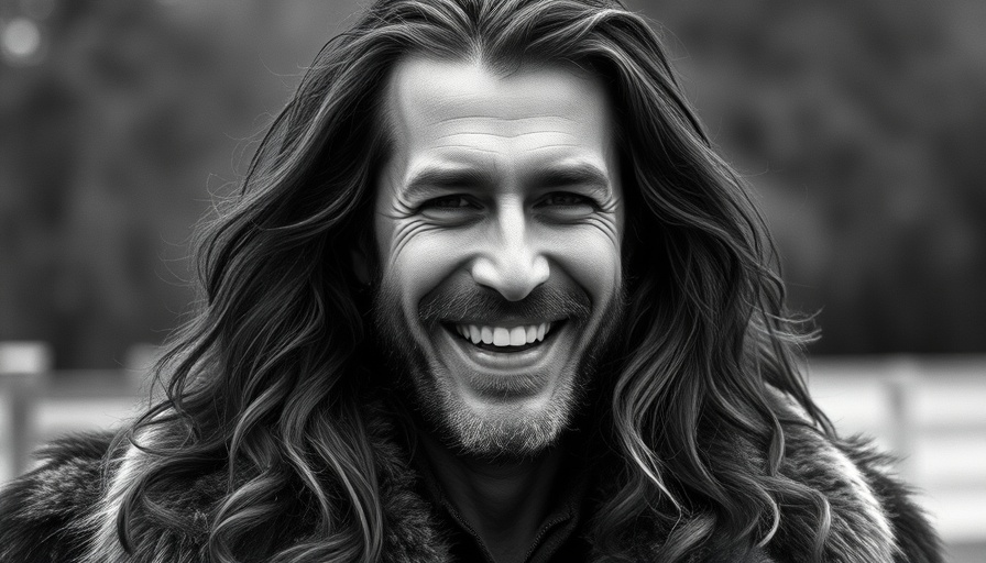 Vintage portrait of a long-haired man in a fur coat outdoors.