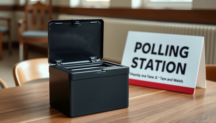 Ballot box on table at community council elections in Monmouthshire.
