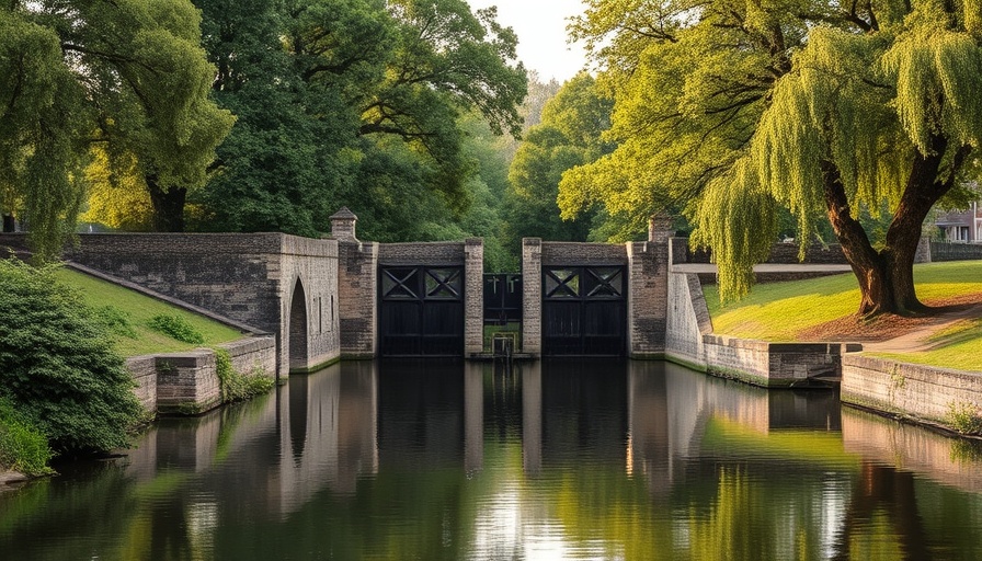 Fourteen Locks Centre Dragonfly Renovation, historic canal lock amidst lush greenery.