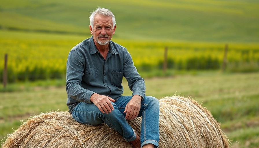 Middle-aged man on hay bale for farm safety awareness
