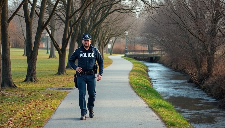 Youth Violence Awareness: Officer patrolling park path.
