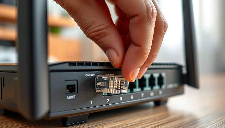 Hand inserting Ethernet cable into router, illustrating changing internet provider risks.