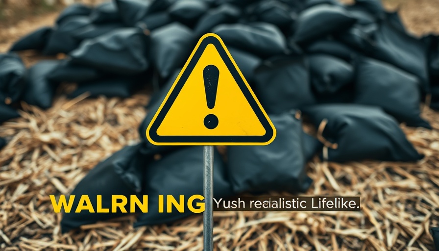 Warning sign indicating caution with black bags on straw.