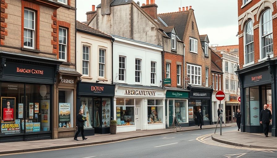 Affordable mixed-use building Abergavenny street view with shops.