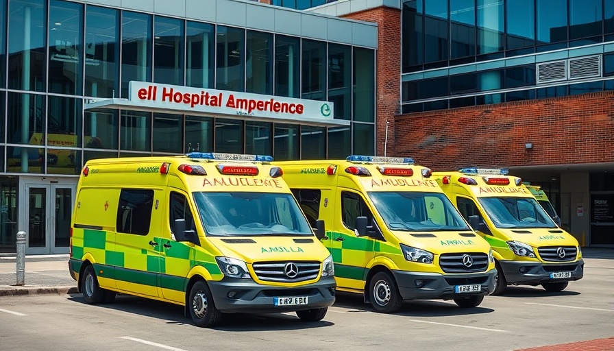Ambulances outside hospital Emergency Department.