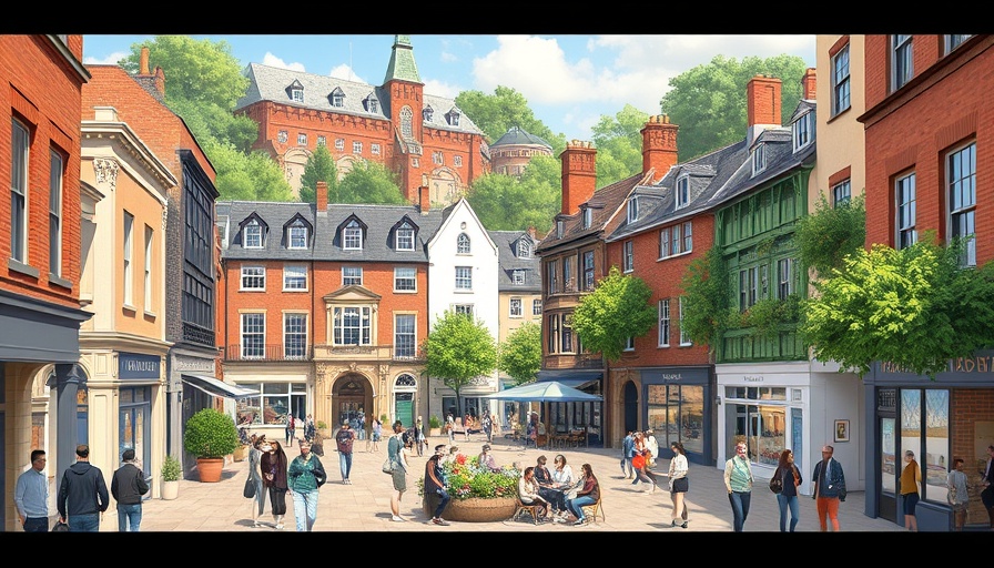 Abergavenny Placemaking Plan vibrant town square illustration.
