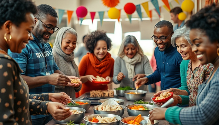 Koha Kai community meals event with diverse participants enjoying food.