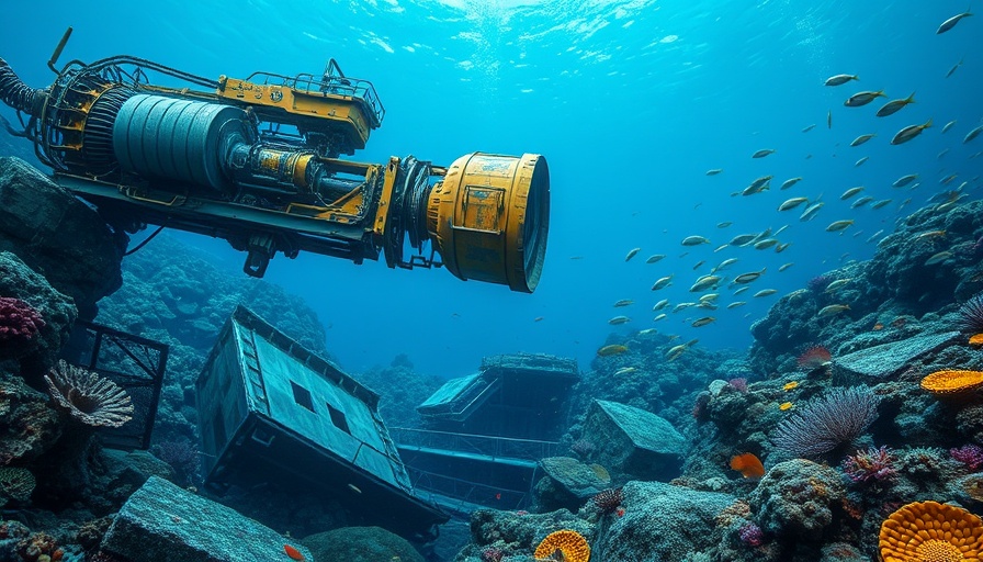 Seabed mining debate visualized with underwater machinery.