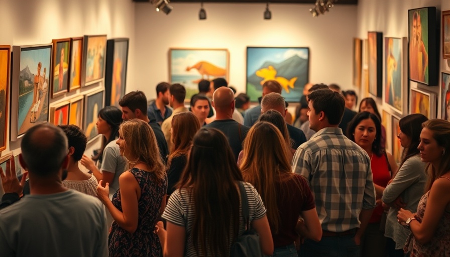 Gallery Oriel Community Art scene with visitors admiring art.