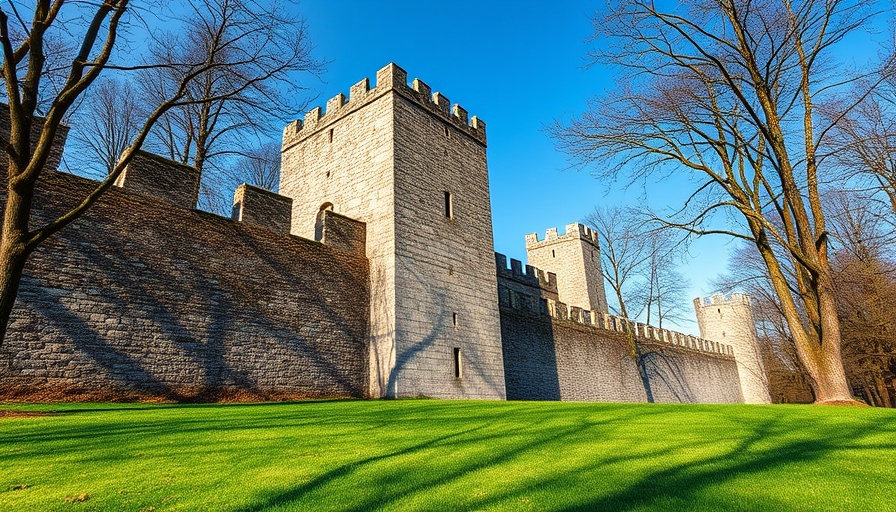 View of Chepstow castle wall under a clear sky