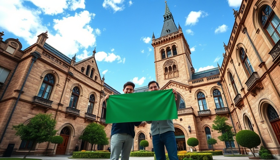 Historic building with Green Flag awards Monmouthshire banner.