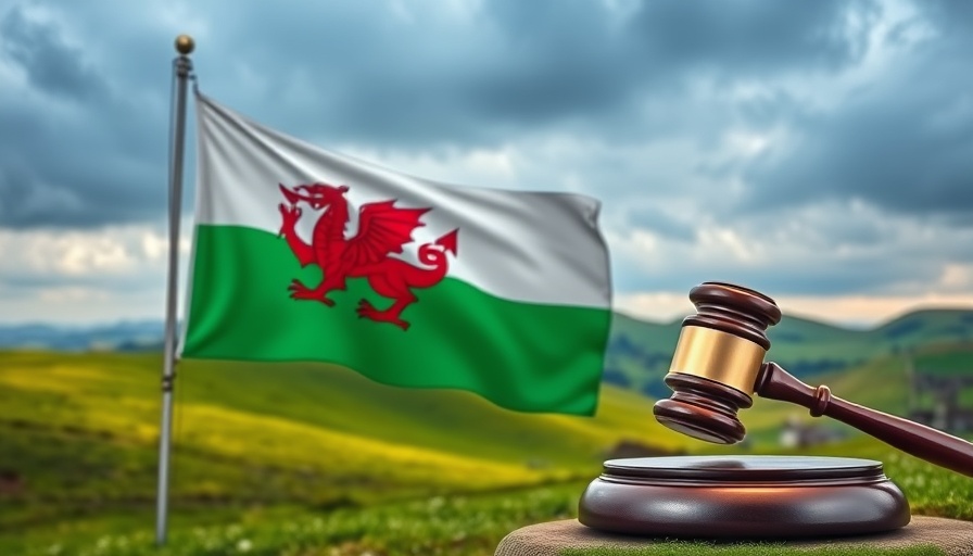 Welsh flag with gavel symbolizing devolving probation to Wales.