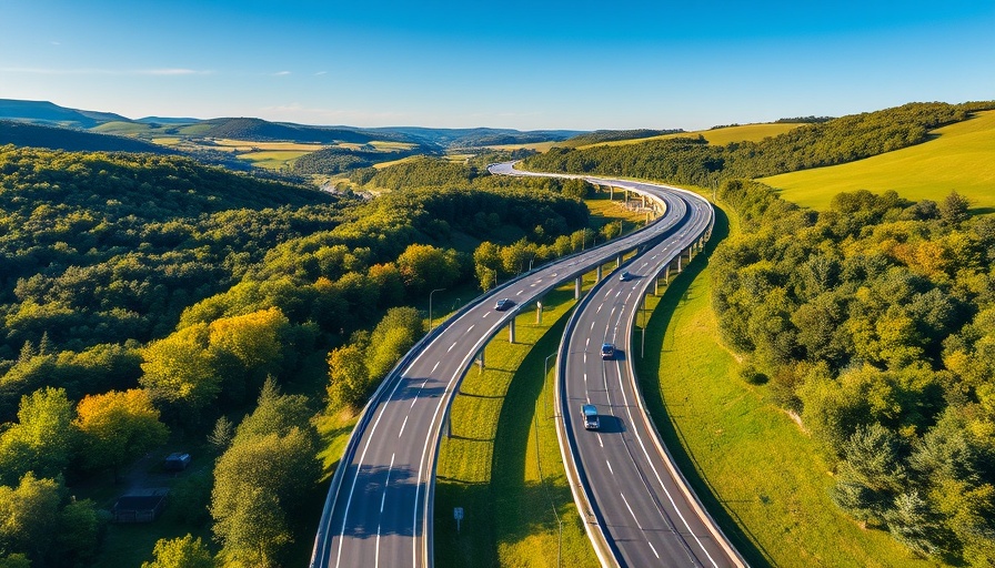 Aerial view of Chepstow by-pass in scenic countryside