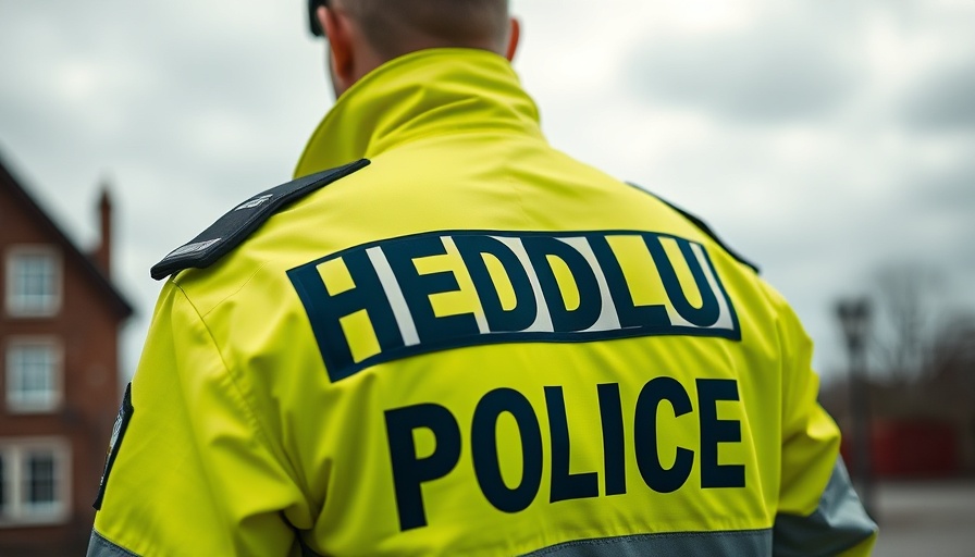 Police officer in bright jacket with 'HEDDLU POLICE', Missing Person Abergavenny.