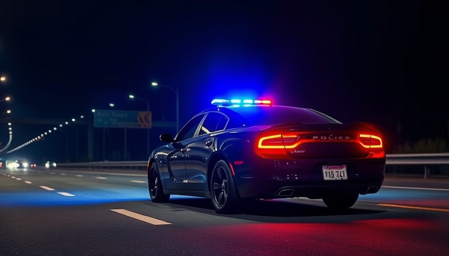 Police stop a car on highway for dangerous driving.