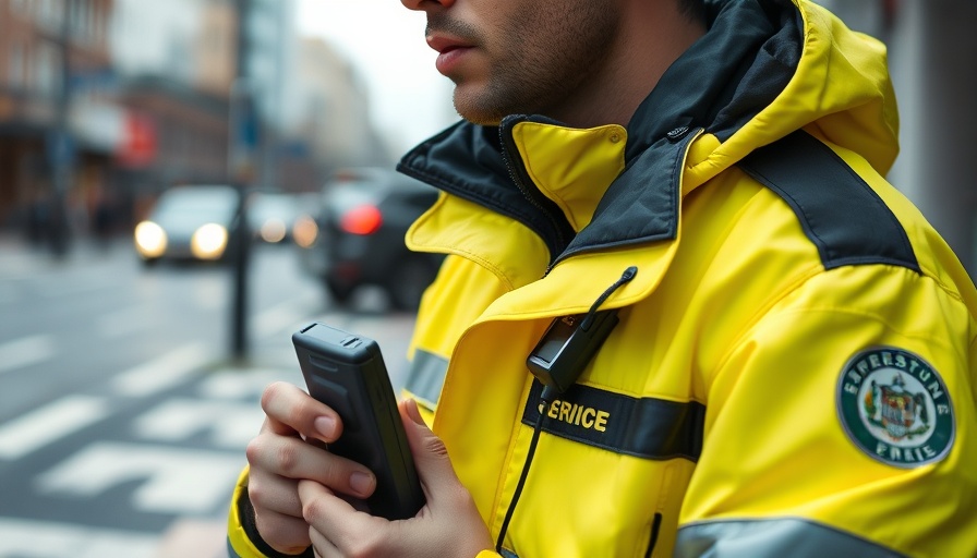 Close-up of emergency worker with radio in Brynmawr.