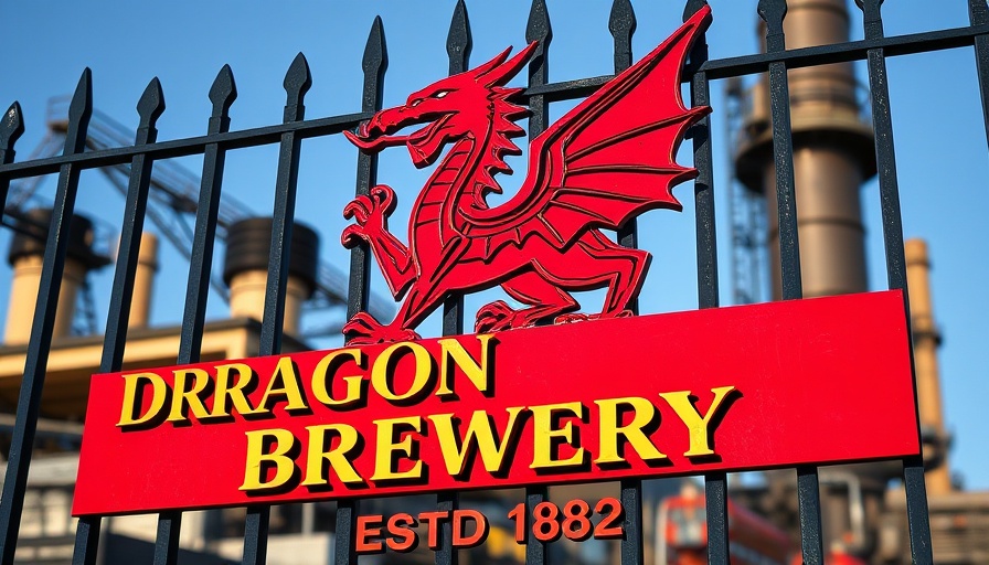 Brains Brewery sign featuring red dragon emblem and fence
