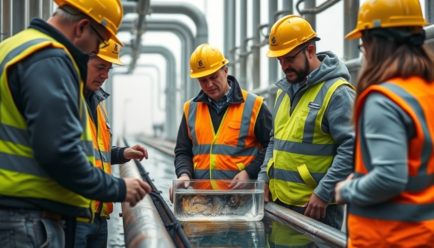 People at Raglan Wastewater Treatment Plant inspecting water sample.