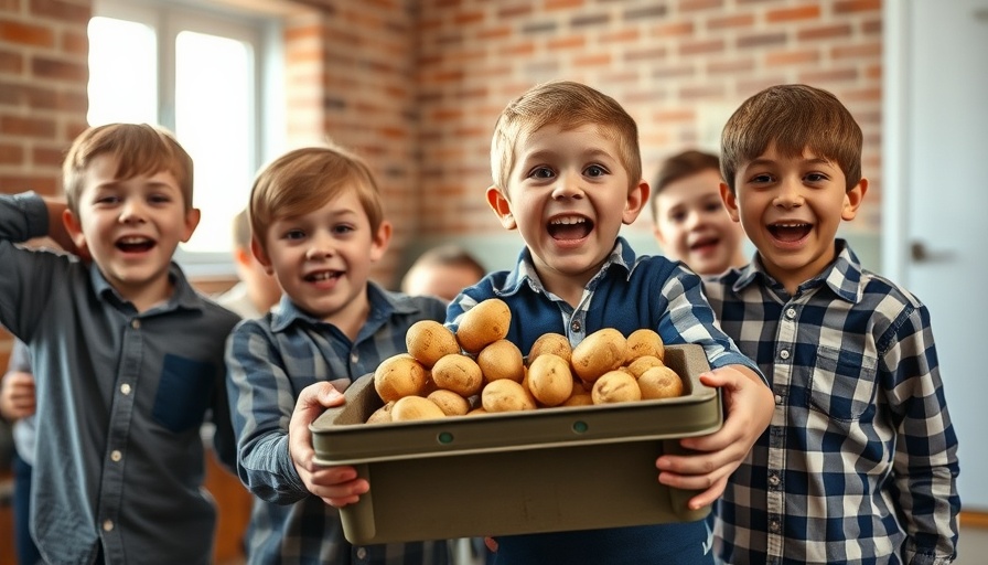 Smiling kids with potatoes, Potato Growing Challenge Records 2025.