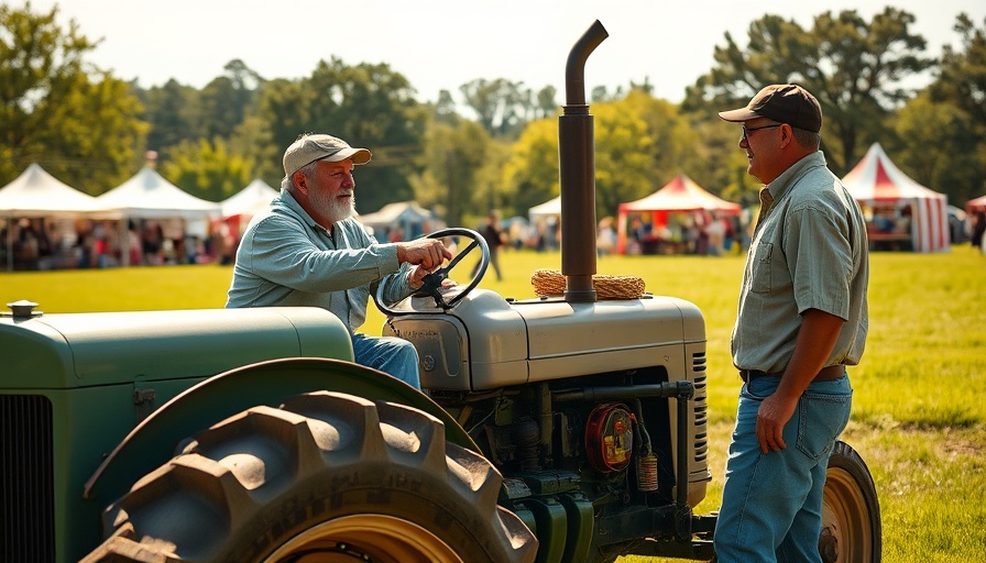 Chepstow Agricultural Show: Man on vintage tractor at outdoor event.