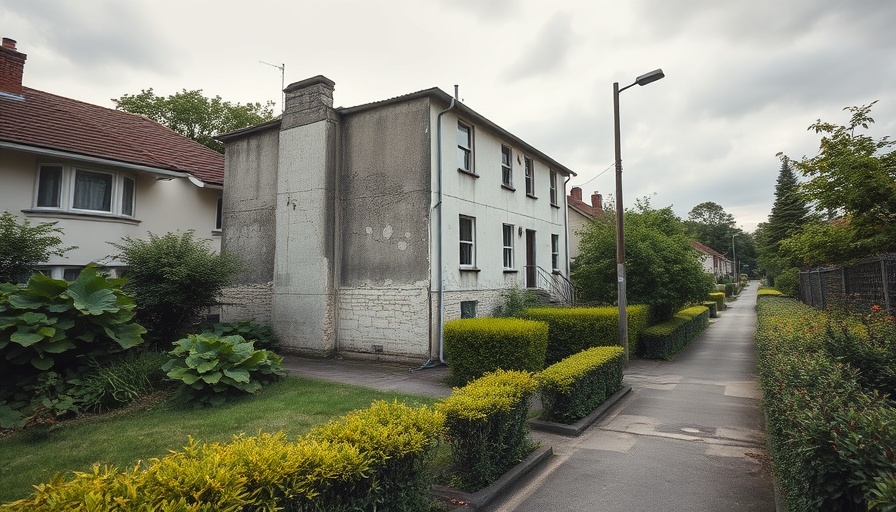 Neglected urban building in Abergavenny housing development.