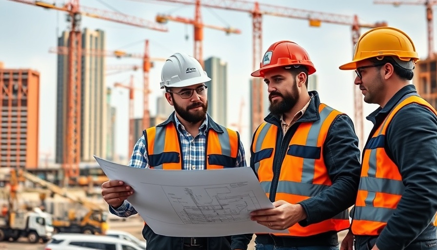 Construction workers discussing planning decisions in Monmouthshire.