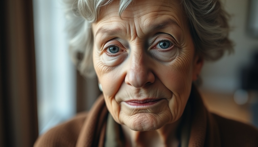 Portrait of an elderly woman indoors, serene expression.
