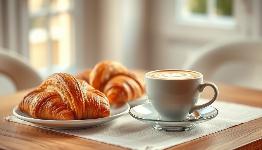 Fairtrade coffee morning in Monmouthshire with latte and croissants.