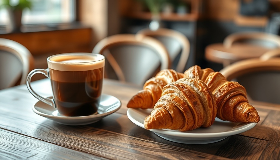 Fairtrade coffee morning Monmouthshire with latte and croissants.