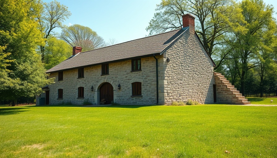 Abergwenllan barn conversion amidst greenery with rustic stonework.