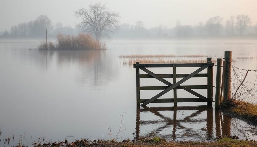Monmouthshire flood risk management survey with flooded gate.
