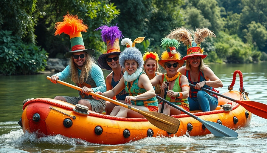 Whimsical raft race at Monmouth with costumed participants.