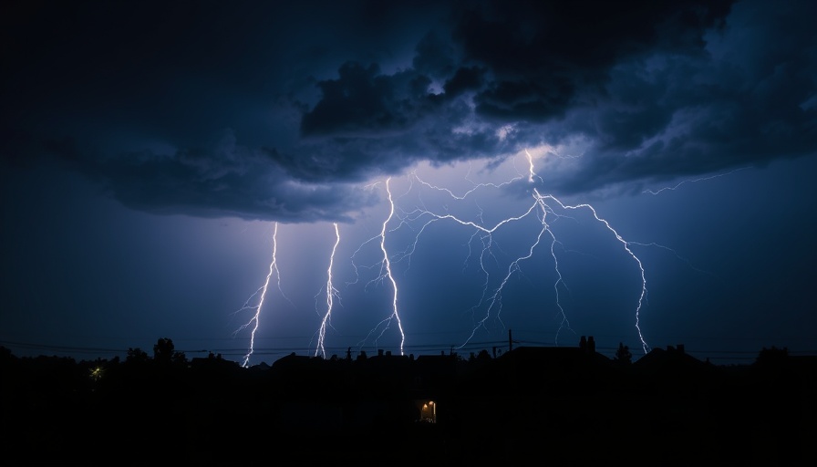 Dramatic lightning over South Wales houses during yellow storm warning.