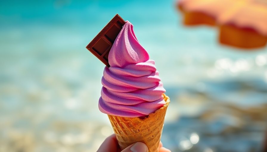 Close-up of ice cream cone with chocolate flake at the beach, Monmouthshire.