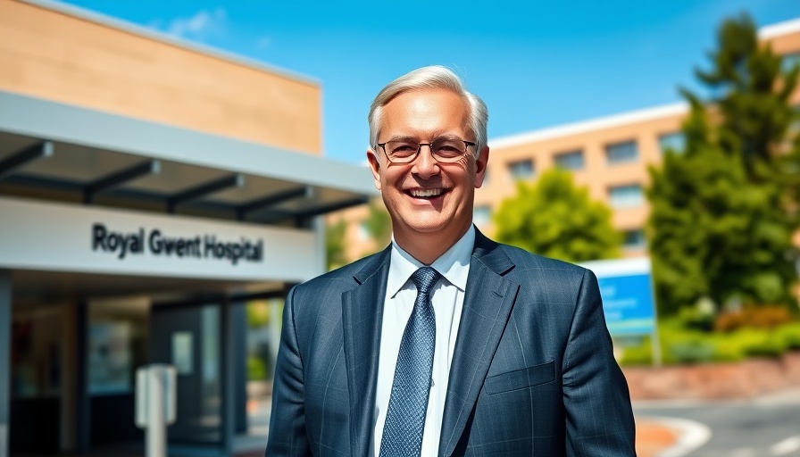 Man smiling outside Royal Gwent Hospital regarding Aneurin Bevan Health Board deficit.