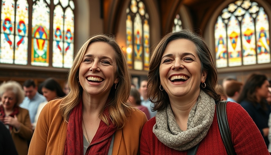 Raglan community fundraiser inside church with two women smiling.