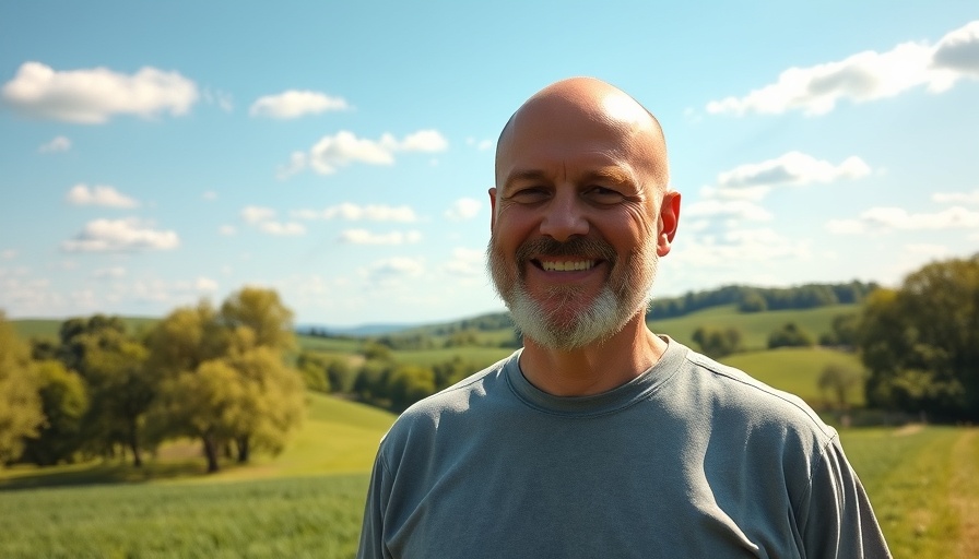 Smiling man in a sunny UK field, digital ID concept.