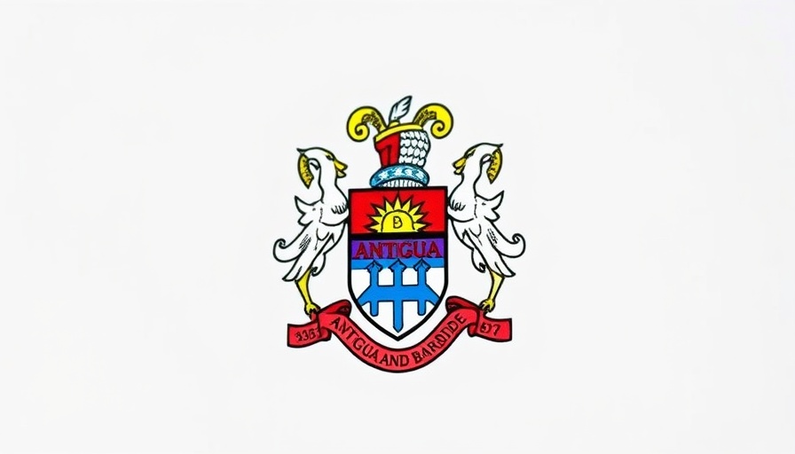Coat of arms of Antigua and Barbuda displayed on a white background.
