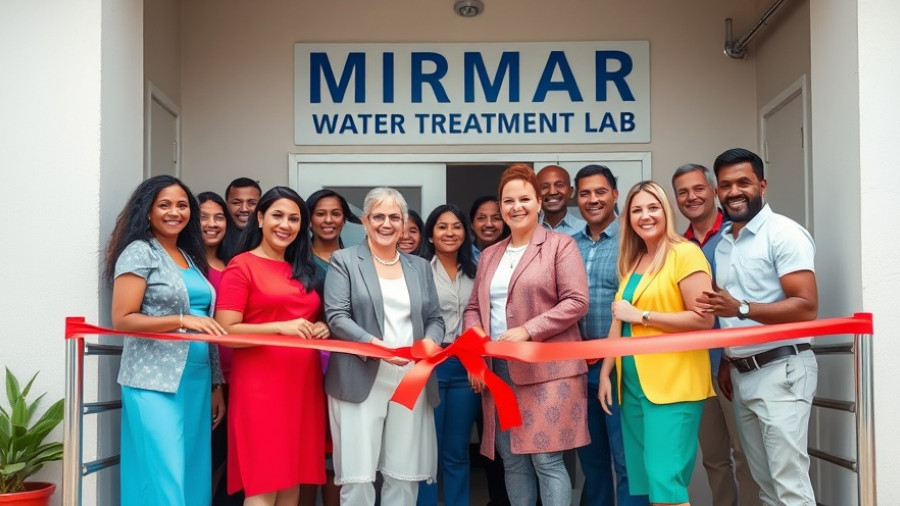 Group cutting ribbon at Miramar water treatment lab opening.