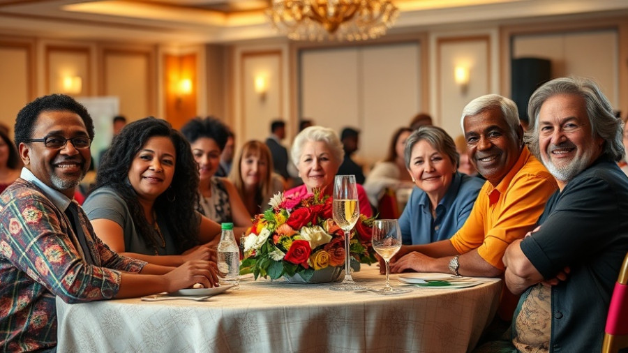 Community event with people seated at an elegantly decorated table.