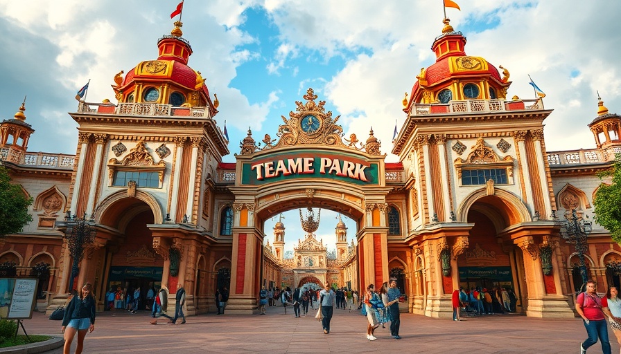 Epic Universe attractions entrance with visitors exploring.