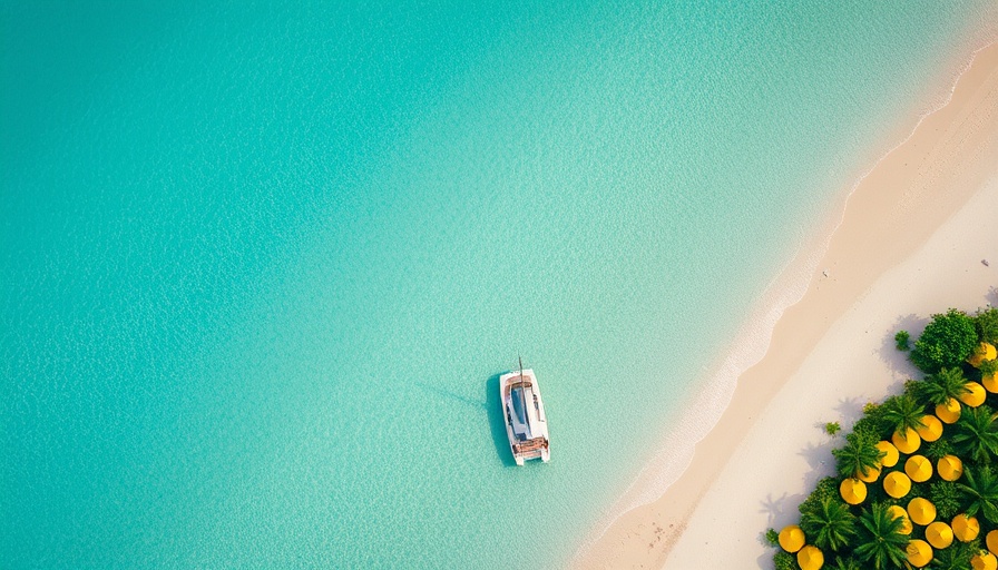 Anguilla beaches top awards: scenic aerial view with turquoise waters and yellow umbrellas.