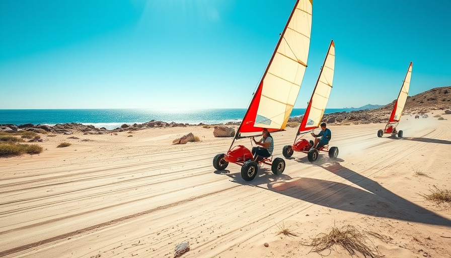 Exciting landsailing in Bonaire with sail carts on a sunlit dirt track