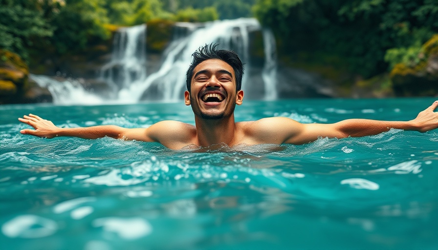 Man swimming at Jamaica Waterfall YS Falls, lush and serene