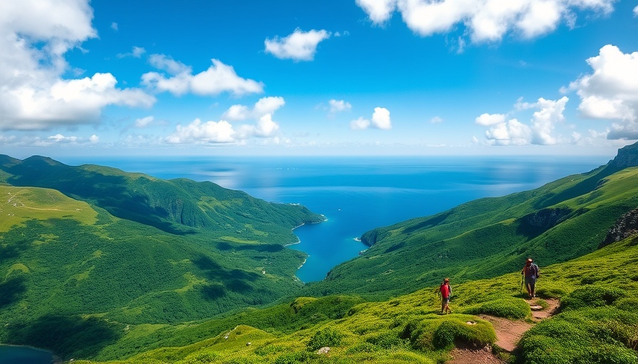 Expansive mountain and ocean view from Martinique, perfect spot for adventures.